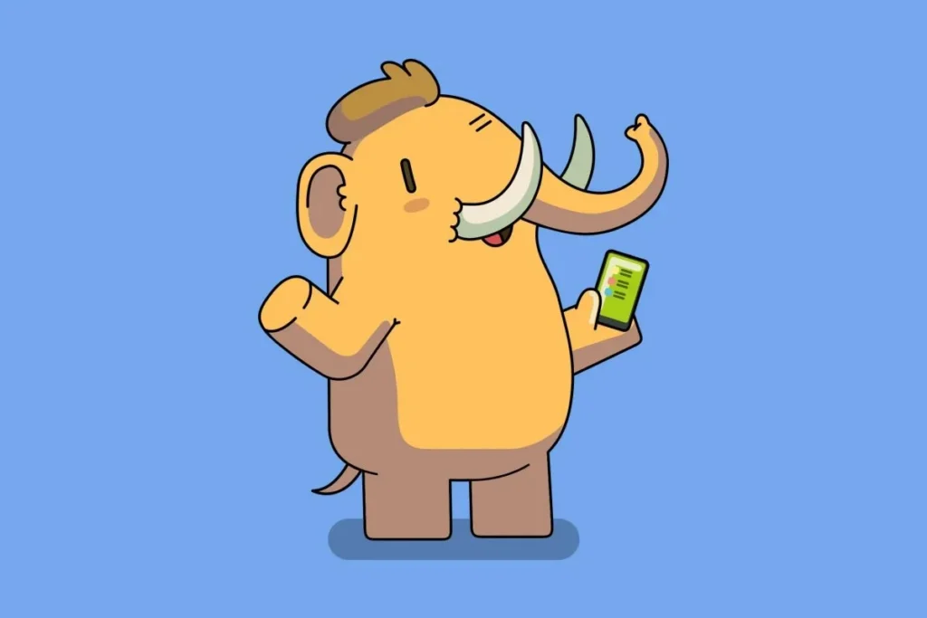 Debuxo do mastodonte de Mastodon cun teléfono na man